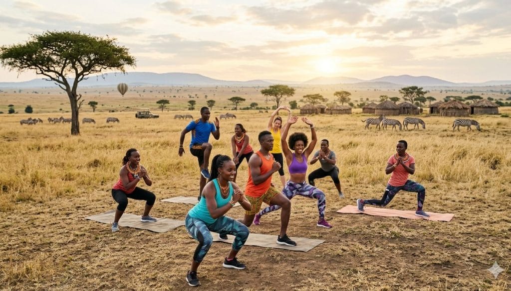 Vibrant African outdoor fitness community.